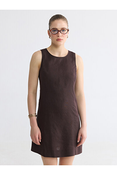 LC Waikiki Two Mt Shop Quality Oval Collar 100% Linen Mini Dress