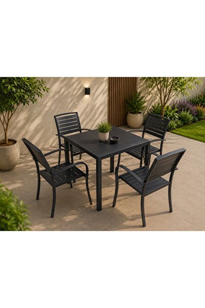 N.zone Modern Outdoor Dining Set with Square Table and 4 Chairs, Weather-Resi...