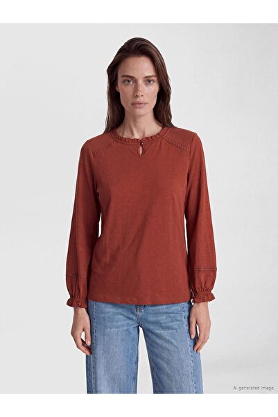 LC Waikiki Lcw Grace Orange Ruffled Crew Neck Embroidered Blouse