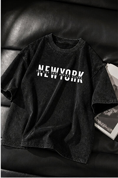 HOFFNUNG Unisex Oversize Vintage Washed Street Style Μόδα του δρόμου Βαμβακερ...