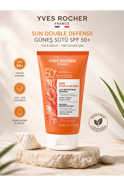 Yves Rocher Sun Double Defense SPF50+ Yüz ve Vücut Güneş Sütü 150 ml - Yüksek...