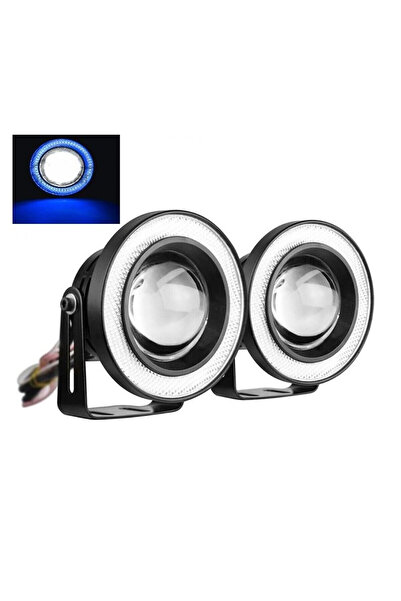 OEM 2 Χ Universal fog φώτα ομίχλης LED COB Angel Eyes 3.5 ίντσες 89mm μπλέ στ...