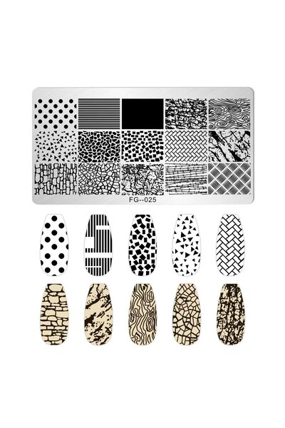 aba nails Taş ve Geometrik Çizimler Dizayn Nail Art Stamping Baskı Plakası FG...
