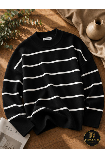 DepoExport Γυναικείο ριγέ πλεκτό πουλόβερ Oversize
