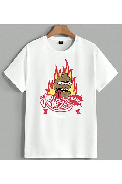 ELFERA Rizz Character Ates Comic Printed Unisex Oversize T-Shirt White