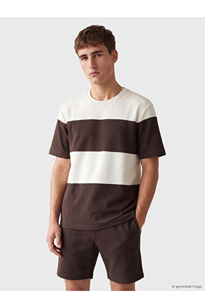 LC Waikiki Nevavm Men's Color Block T-Shirt with Oval Collar and Contrast