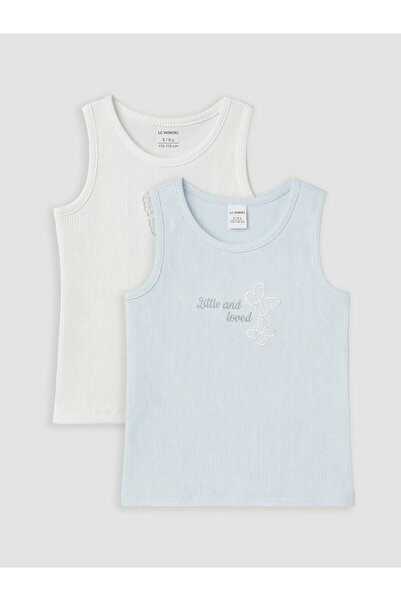 LC Waikiki Trendlucky Girls' Embroidered Oval Collar Undershirt 2-Piece Set