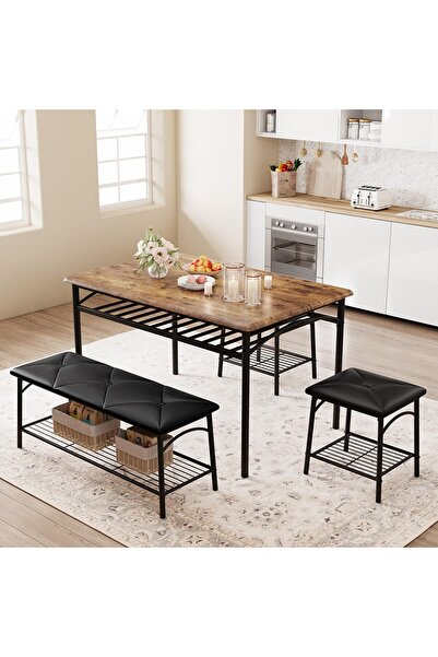 Garvee 4-Piece Kitchen Dining Set with Bench, Space-Saving, with Upholstered ...
