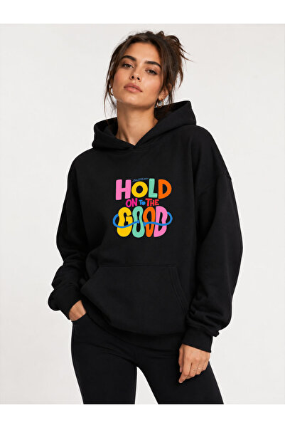 herkesemoda Hold Good Printed Hooded 2 Thread Raster Sweatshirt