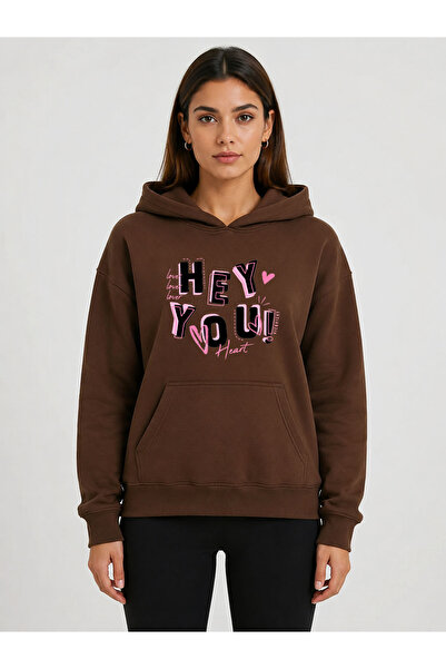 herkesemoda Hanorac cu glugă imprimat Hey You, cu 2 fire, tip Rasteron