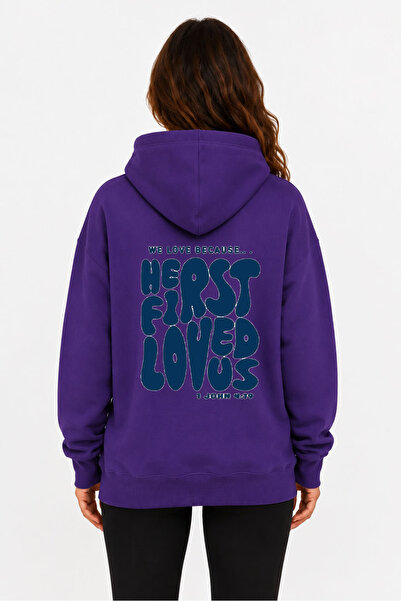 herkesemoda سترة رياضية بطباعة على الظهر من First Love مع قلنسوة ونسيج مزدوج