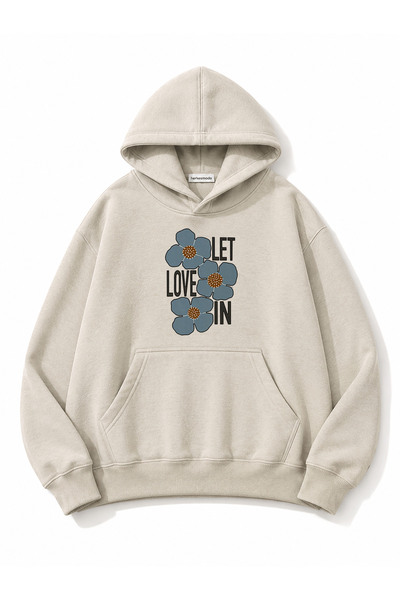 herkesemoda Hanorac cu glugă cu imprimeu Love Flower, cu 2 fire, tip Rasteron