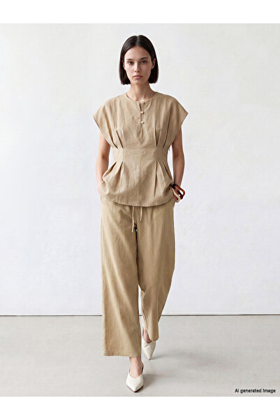 LC Waikiki Nevavm Women's Wide Leg Pants with Elastic Waist and Difference in...