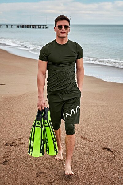 Marina Swimwear Lettered Khaki Men's Shorts |   S2411