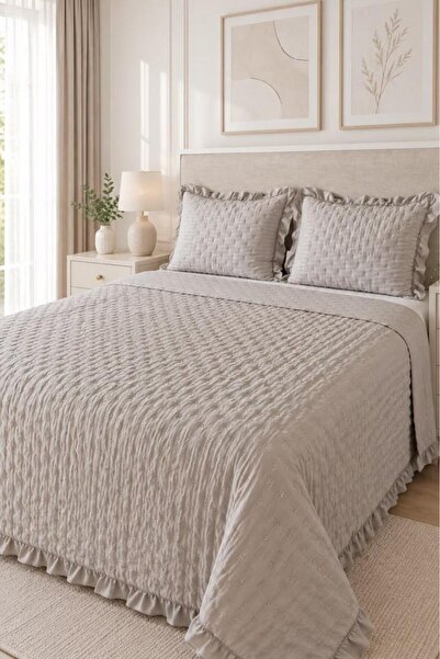 Çeyiz Diyarı Maja Double Sided Fiber Filled Double Bedspread 240X260 cm Beige