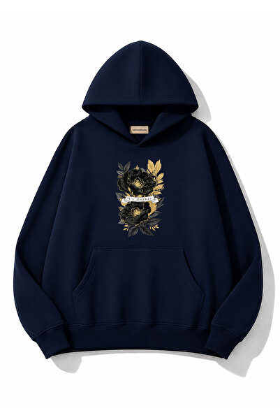 herkesemoda Floral Printed Hooded 2 Thread Threaded Sweatshirt