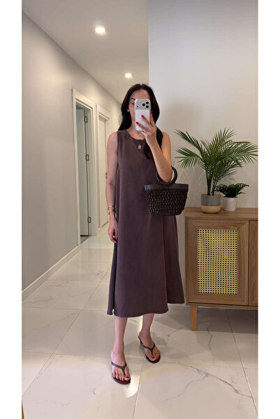 BİRCANÇİL Frady Kahve Kolsuz Elbise