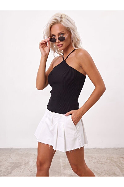 Flubutik Neck String Knitwear Blouse Black