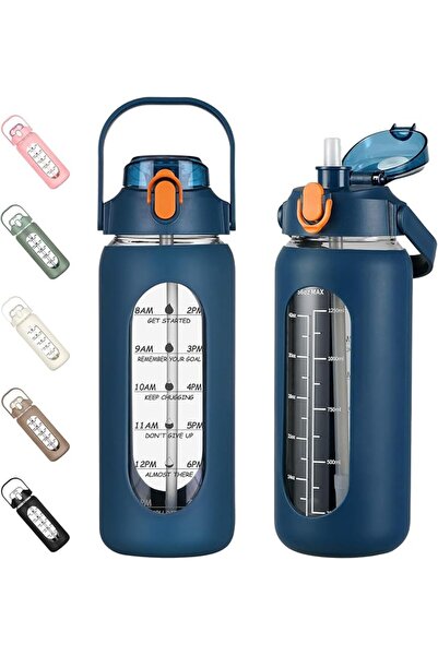 GENERAL 1.6L Glass Water Bottles with Straw, Motivational Glass Bottle with S...