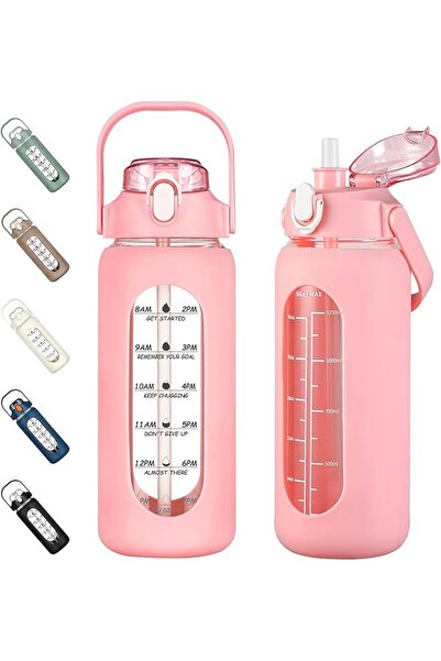 GENERAL 1.6L Glass Water Bottles with Straw, Motivational Glass Bottle with S...