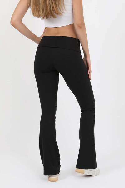 HDM Women's Black Spanish Leggings with Folded Waist - H6158
