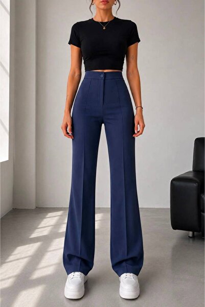 BILDEŞA Women's Black High Waist Gathering Flared Leg Paazzo Pants