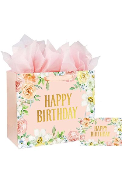 CUNUUDOOL Large Gift Bag with Card and Tissue Papers, Handles Floral Design f...
