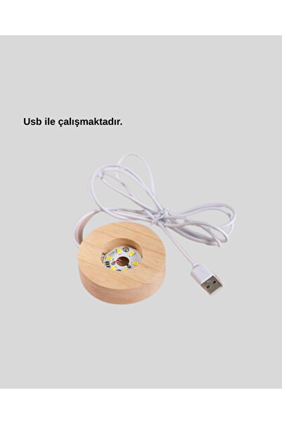 UCUZTEKNO USB Bağlantılı Işıklı Kristal Küre Modern Ahşap Tabanlı Dekor