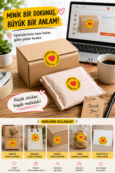 cyatelier Thank You Sticker Thank You Sticker Handmade with Love Adhesive Lab...
