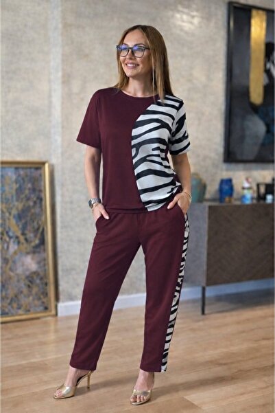 UFC 1985 TOP BRAND Women's short sleeve crew neck zebra pattern blouse and pa...