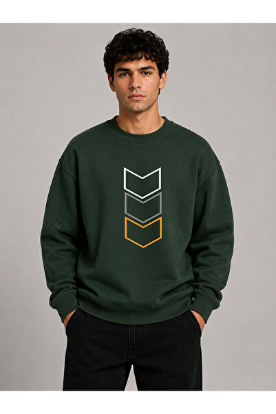 herkesemoda Directional Arrows Printed Crew Neck 2 Thread Sweatshirt