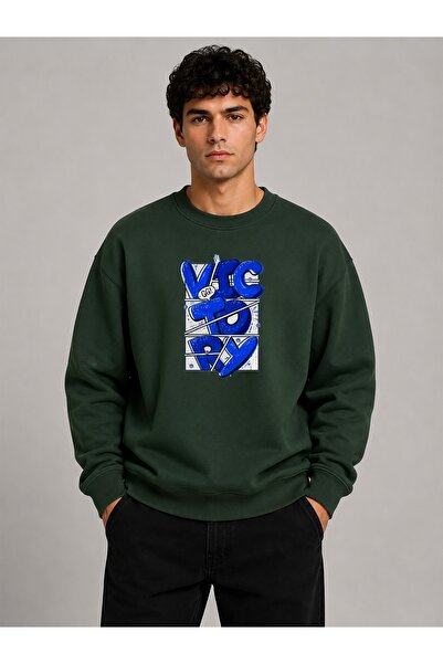 herkesemoda Victory Print Detailed Crew Neck 2 Thread Sweatshirt
