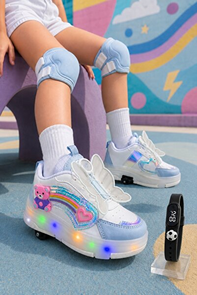 MUGGO COLOURFUL Çocuk Işıklı Patenli Tekerlekli Sneaker Spor Ayakkabı