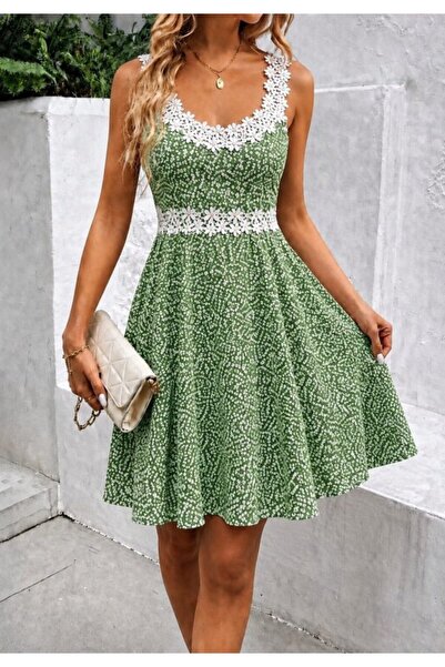 UFC 1985 TOP BRAND Women's Strap Lace Collar Floral Patterned Single Jersey D...