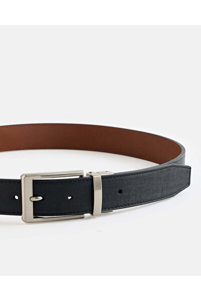 REDTAG Men Black And Tan Textured Twist Buckle Belt