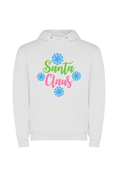 iLovePrints Merry Santa Snowflakes Φούτερ με κουκούλα σε χρώμα Λευκό