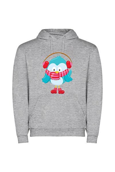 iLovePrints Frosty Feathered Friends Φούτερ με κουκούλα σε χρώμα Γκρι