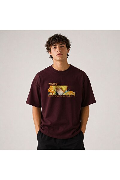 ZAVIXO Burgundy Oversize Anime Printed Unisex T-Shirt Premium Quality Fabric ...