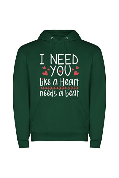 iLovePrints Heartbeat of Love Φούτερ με κουκούλα σε χρώμα Πράσινο