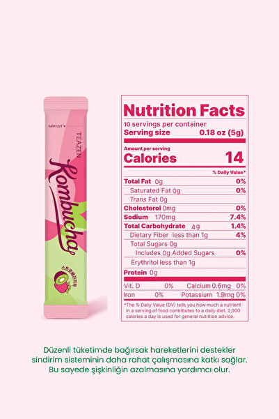 TEAZEN Probiyotik Ve Lif İçeren Bağırsak Sağlığı Destekli Şekersiz İçecek Kombucha Strawberry Kiwi