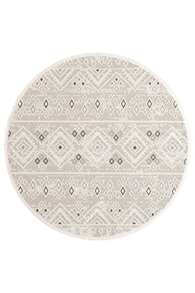Cotto Home Cotto Motto TT008A Yuvarlak Krem Halı Modern Geometrik Desen Pamuk...