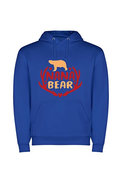 iLovePrints Grandma's Vanara: Illustrated Bear Φούτερ με κουκούλα σε χρώμα Μπλε