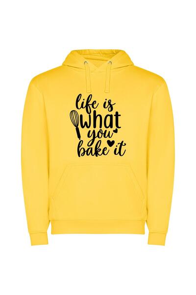 iLovePrints Baking Life's Art: Slice Φούτερ με κουκούλα σε χρώμα Κίτρινο