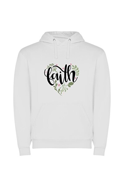 iLovePrints Floral Faith Lettering Φούτερ με κουκούλα σε χρώμα Λευκό
