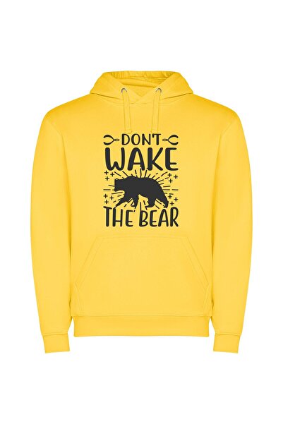 iLovePrints Beware Angry Bear Φούτερ με κουκούλα σε χρώμα Κίτρινο