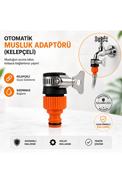 DESIPHON Otomatik Musluk Adaptörü Kelepçeli Hortum Bağlantı Aparatı Pratik Mu...