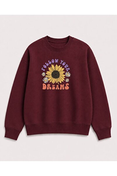 herkesemoda Sunflower Printed 2 Thread Threaded Crew Neck Sweatshirt