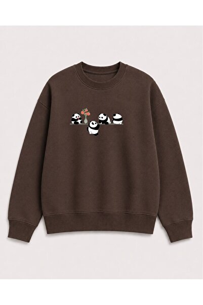 herkesemoda Baby Pandas Printed 2 Thread Threaded Crew Neck Sweatshirt