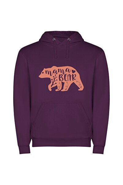 iLovePrints Matriarchal Bear Love Φούτερ με κουκούλα σε χρώμα Μωβ