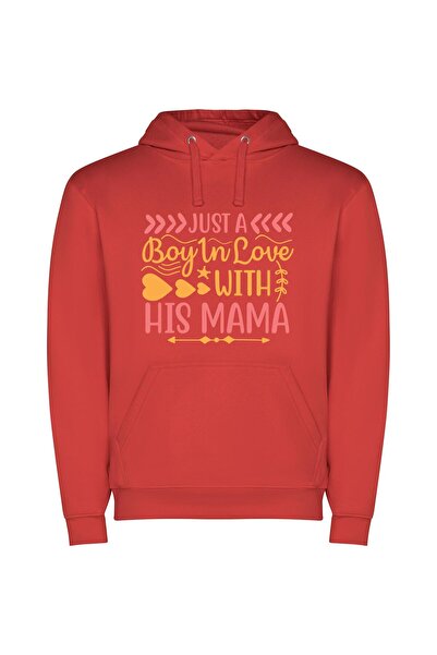 iLovePrints Devoted Mama's Boy Φούτερ με κουκούλα σε χρώμα Κόκκινο